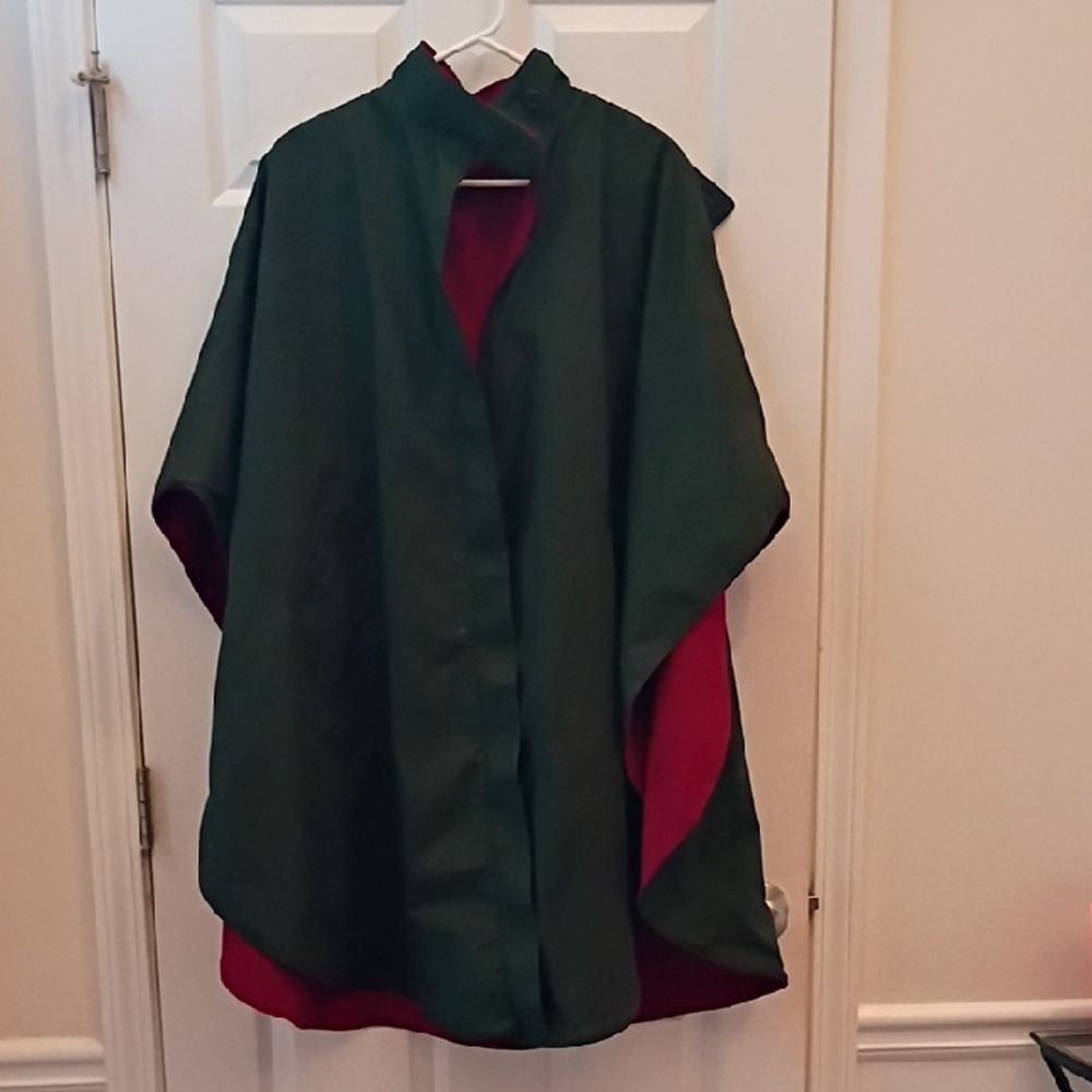 Green and Red Women's Cape with Detachable Hood